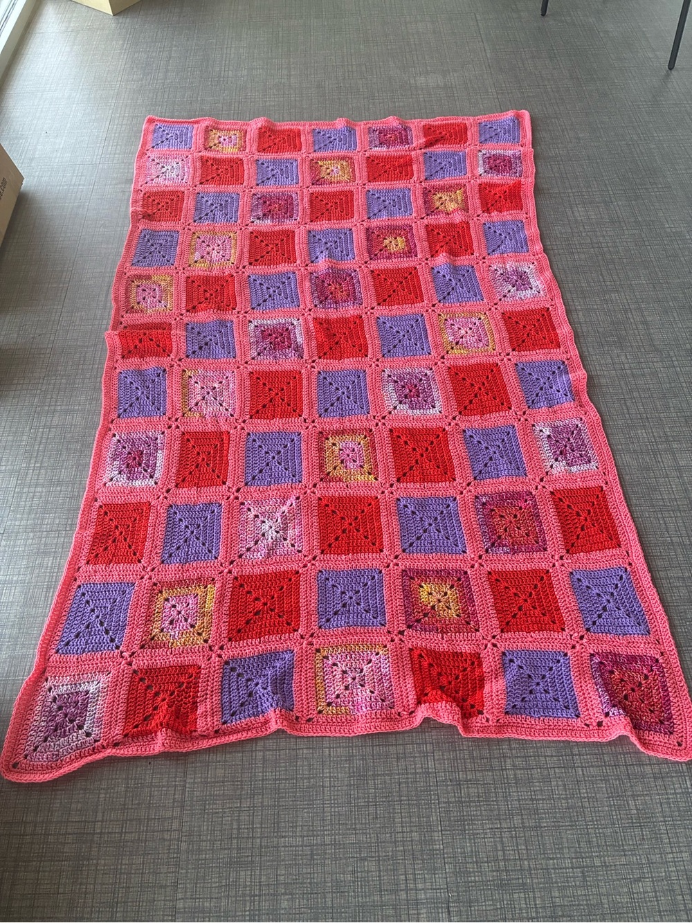 Handmade Crochet Granny Square Blanket - Pink & Purple